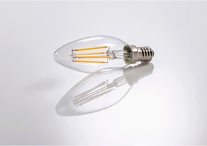 Filament LED, E14, 470lm remplace 40W, lampe bougie, blanc chaud, transparent