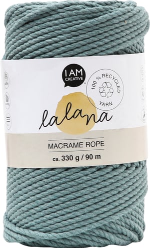 Macrame Rope salvia, Lalana Knüpfgarn für Makramee Projekte, zum Weben und Knüpfen, Graublau, 3 mm x ca. 90 m, ca. 330 g, 1 gebündelter Strang