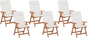 Lot de 6 chaises de jardin naturelles avec coussins blanc cassé JAVA