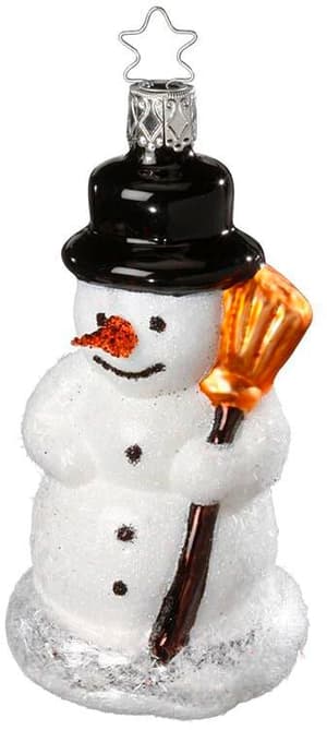 Boule de Noël Bonhomme de neige blanc verre, H : 11 cm