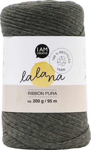 Ribbon Pura khaki, Lalana fil à ruban pour crochet, tricot, nouage &amp; projets macramé, couleur terre, env. 8 x 1 mm x 95 m, env. 200 g, 1 écheveau