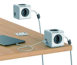 PowerCube USB, 4xT13, 2x USB-A - max. 2,4A, câble de 3,0m, blanc/gris