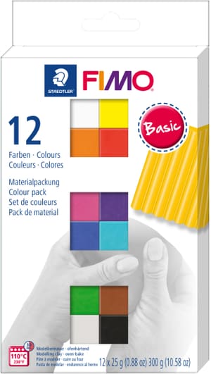 FIMO® soft Set Basic, Modelliermasse zum Basteln für Schmuckteile, Accessoires oder plastische Objekte, ofenhärtend, Bunt, 12 x 25 g