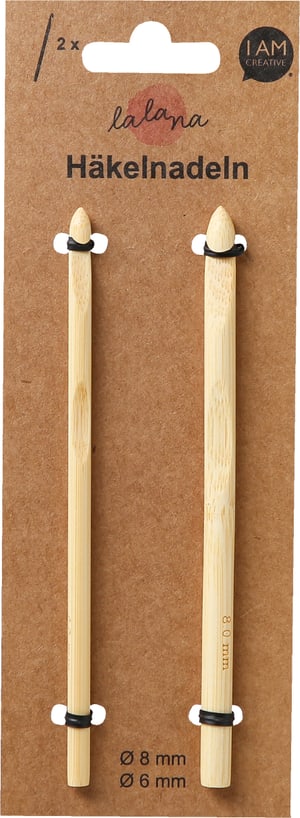 Häkelnadel Set, Bambus-Häkelnadeln für Anfänger und Experten, Natur, ø 6 / 8 x 150 mm, 2 Stk.