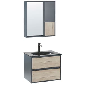 Meuble vasque avec miroir et cabinet 60 cm bois clair et gris TERUEL