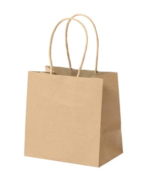 Pochette en papier, sac en papier comme emballage cadeau à décorer soi-même avec cordelette en papier poignée de sac, brun, 14 x 14 x 8,9 cm, 6 pcs.