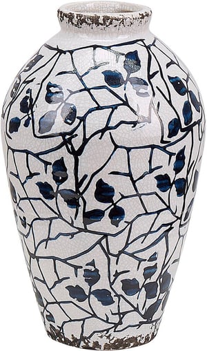 Vaso decorativo gres porcellanato bianco e blu marino 22 cm MALLIA