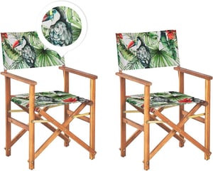 Lot de 2 chaises de jardin bois clair et crème à motif toucan CINE