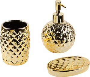 Lot de 3 accessoires de salle de bains en céramique dorée ANACO