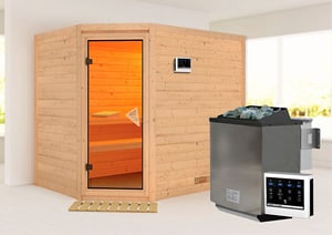 Sauna Tanami entrée d'angle incl. chauffe-sauna biologique 9 kW