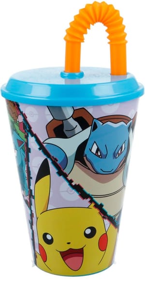 Pokémon - Becher mit Deckel und Strohhalm, 430 ml