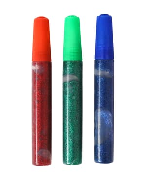 Glitterglue, rot, grün und blau, 3 x 10 ml