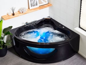 Whirlpool Badewanne schwarz Eckmodell mit LED 150 cm TOCOA