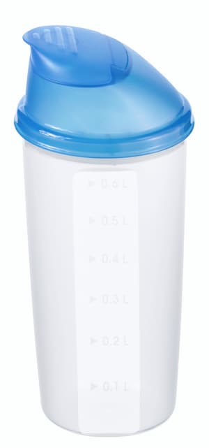 DOMINO Agitateur 0.6l avec couvercle et roue de mélange, Plastique (PP) sans BPA, transparent/bleu
