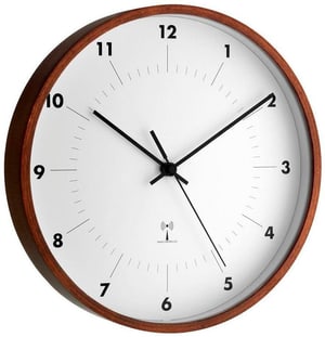 Horloge murale radio-pilotée avec cadre en bois 25,5 cm, marron/blanc