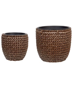 Lot de 2 cache-pots en polyrotin marron BERBERIS