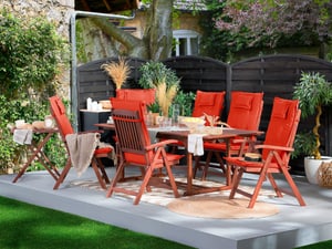 Set di 6 sedie da giardino con cuscini rossi TOSCANA