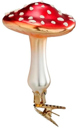 Boule de Noël champignon rouge, verre, H : 10,5 cm