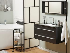 Meuble vasque à tiroirs noir miroir inclus noir ALMERIA