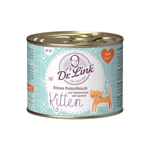 Alimento umido Feines Putenfleisch KITTEN, 200 g, delicato tacchino con erba gatta e olio di salmone