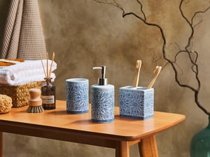 Badezimmer Set 3-teilig Keramik blau / weiss CARORA