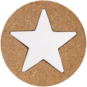 Dessous-de-plat en liège, dessous de poêle et de casserole en liège avec étoile en porcelaine détachable à peindre, brun et blanc, ø 20 cm, étoile