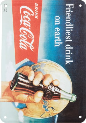 Werbe-Blechschild Coca Cola Friendliest drink on earth