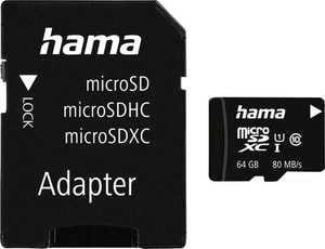 microSDXC 64GB Class 10 UHS-I 80MB/s + Adaptateur/Mobile