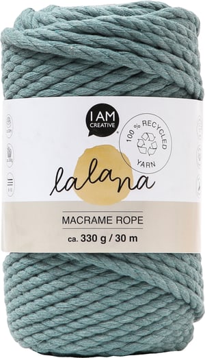 Macrame Rope salvia, Lalana fil à nouer pour projets de macramé, pour tisser et nouer, bleu gris, 5 mm x env. 30 m, env. 330 g, 1 écheveau en faisceau