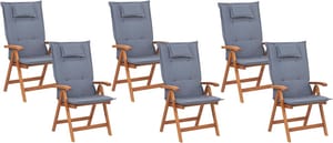 Lot de 6 chaises de jardin naturelles avec coussins bleus JAVA