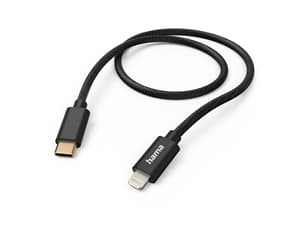Câble de charge "tissu", USB-C - Lightning, 1,5 m, nylon, noir