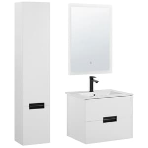 Meuble de salle de bain avec miroir et lavabo blanc TUDELA