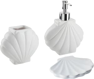 Lot de 3 accessoires de salle de bains en céramique blanche SHELL