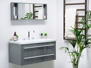 Mobile lavabo con specchio e 2 cassetti grigio e argento ALMERIA