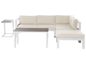 Divano angolare da giardino in alluminio bianco con cuscini beige MESSINA