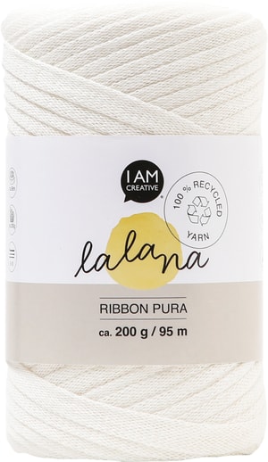 Ribbon Pura cream, filato Lalana per uncinetto, maglia, annodatura e macramè, color crema, ca. 8 x 1 mm x 95 m, ca. 200 g, 1 gomitolo