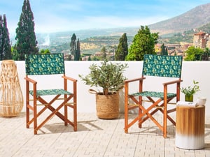 Lot de 2 chaises de jardin bois foncé et crème à motif olives CINE
