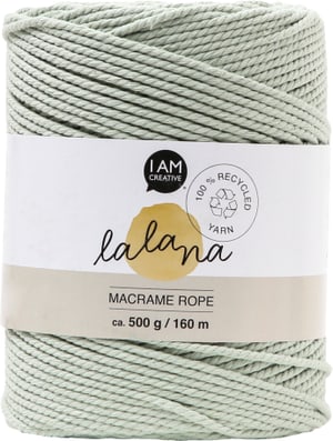 Macrame Rope little green, fil à nouer Lalana pour projets de macramé, pour tisser et nouer, gris-vert, 2 mm x env. 160 m, env. 500 g, 1 écheveau en faisceau
