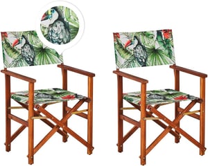 Lot de 2 chaises de jardin bois foncé à motif toucan/crème CINE