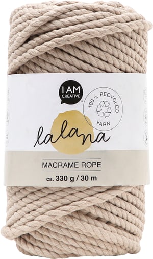 Macrame Rope beige, Lalana Knüpfgarn für Makramee Projekte, zum Weben und Knüpfen, Beige, 5 mm x ca. 30 m, ca. 330 g, 1 gebündelter Strang