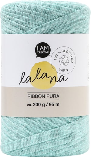 Ribbon Pura mint, Lalana fil à ruban pour crochet, tricot, nouage &amp; projets macramé, vert menthe, env. 8 x 1 mm x 95 m, env. 200 g, 1 écheveau