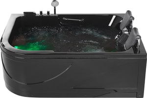 Whirlpool Badewanne schwarz Eckmodell mit LED 170 x 119 cm links BAYAMO