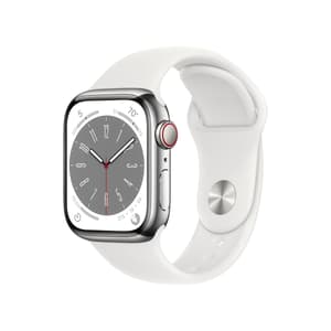 Watch Series 8 GPS + Cellular 45mm Silver Stainless Steel Case with White Sport Band - Regular