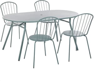 Ensemble de jardin table avec 4 chaises en métal bleu clair CALVI