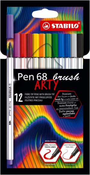 STABILO® Pen 68 brush feutres pinceau étui à 12 ARTY