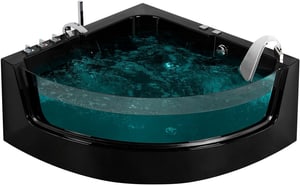 Whirlpool Badewanne schwarz Eckmodell mit LED 190 x 135 cm MARINA