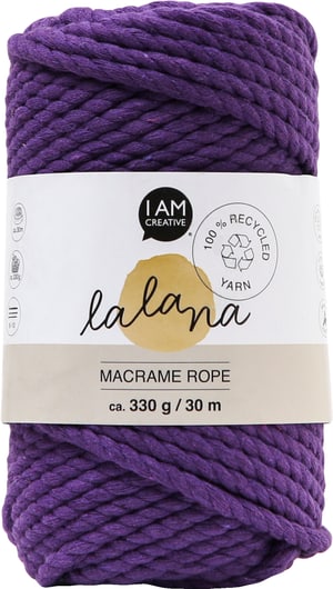 Macrame Rope mauve, Lalana fil à nouer pour projets de macramé, pour tisser et nouer, violet, 5 mm x env. 30 m, env. 330 g, 1 écheveau en botte