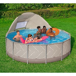 Set piscina fuori terra rotonda  Steel Pro MAX con tenda parasole Ø 396x107cm