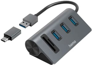 USB-Hub / Kartenleser, 5 Ports, 3x USB-A, SD, microSD, inkl. USB-C-Adapter