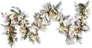 Weihnachtsgirlande weiss mit LED-Beleuchtung Schnee bedeckt 270 cm WHITEHORN